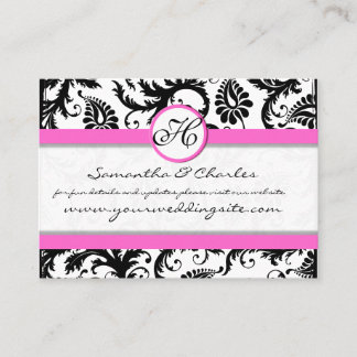 Black and White Damask Floral  with Pink Trim Business Card