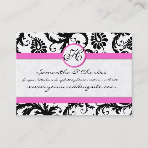 Black and White Damask Floral  with Pink Trim Business Card Template