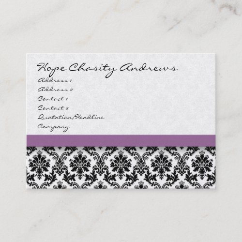 Black and White Damask Floral  with Purple Ribbon Business Card Templates