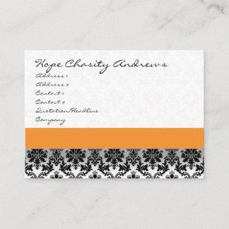 Black and White Damask Floral  with Purple Ribbon Business Card