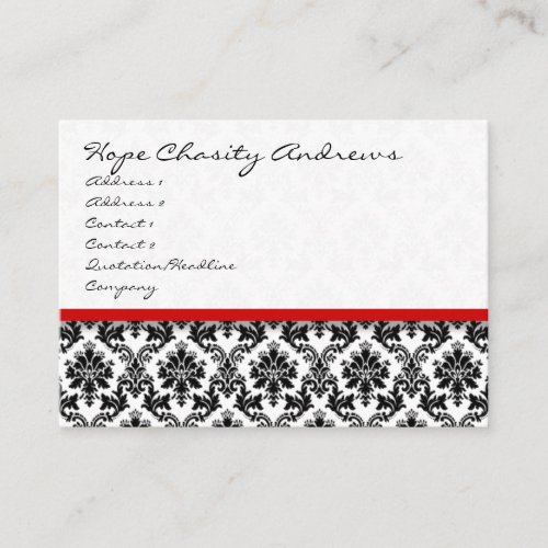 Black and White Damask Floral  with Red Ribbon Business Cards