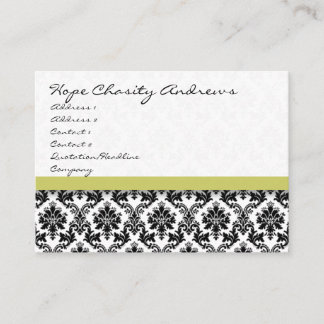 Black and White Damask Floral  with Red Ribbon Business Card