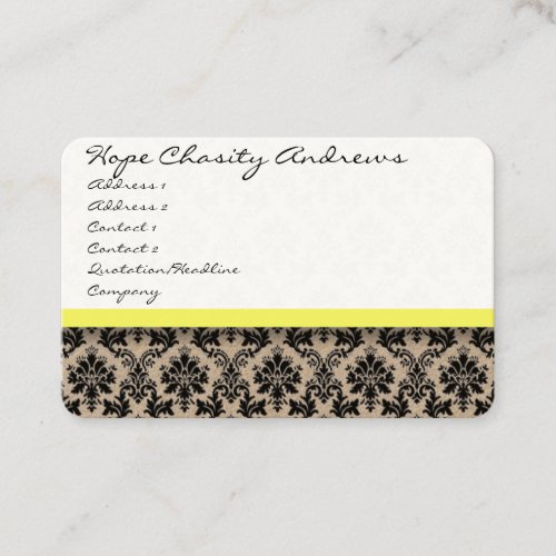 Black and White Damask Floral  with Yellow Ribbon Business Cards