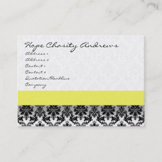 Black and White Damask Floral  with Yellow Ribbon Business Card