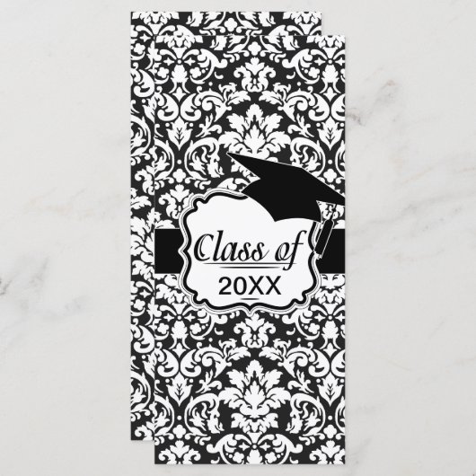 black and white damask flourish graduation (Front/Back)