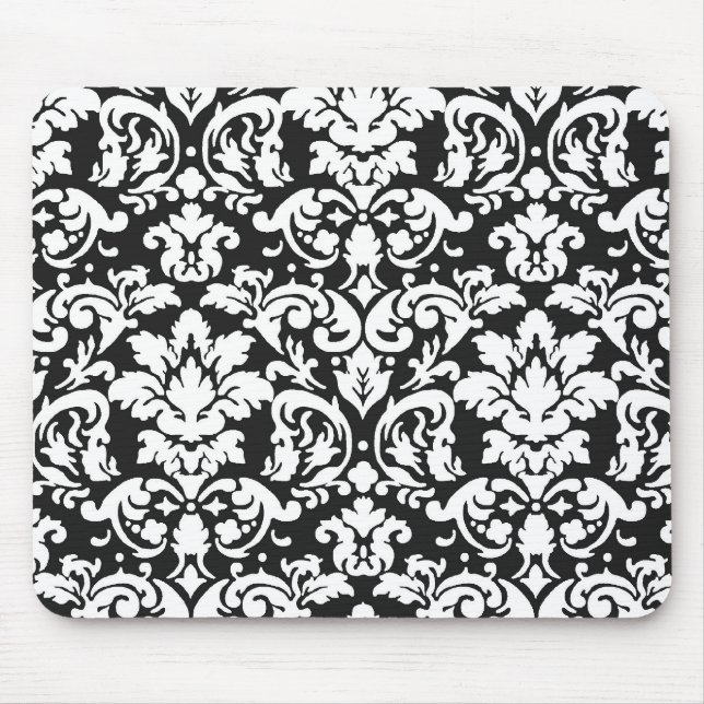 black and white damask flourish mouse pad (Front)