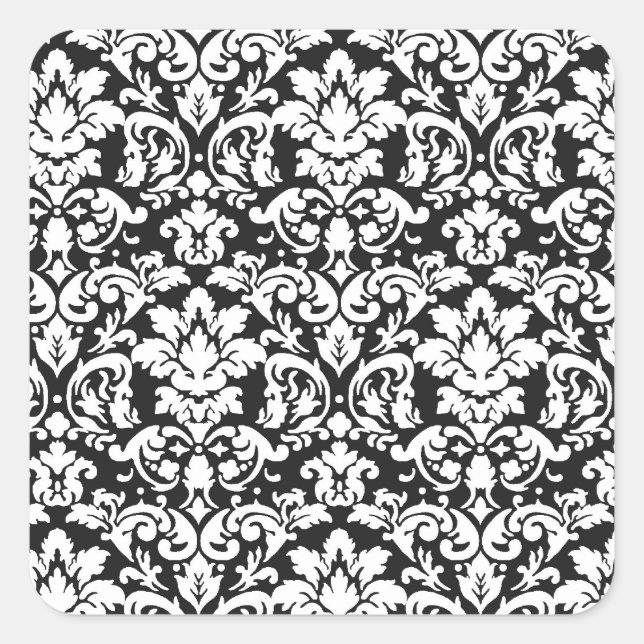 black and white damask flourish square sticker (Front)