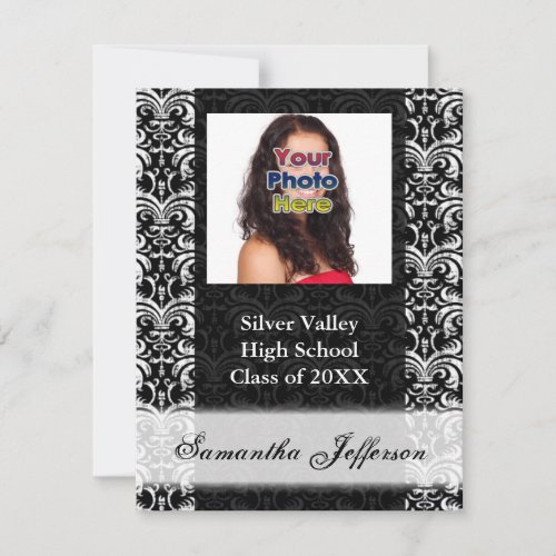 Black and White Damask Graduation Invitation