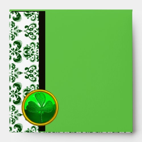 BLACK AND WHITE DAMASK GREEN SHAMROCK ENVELOPE