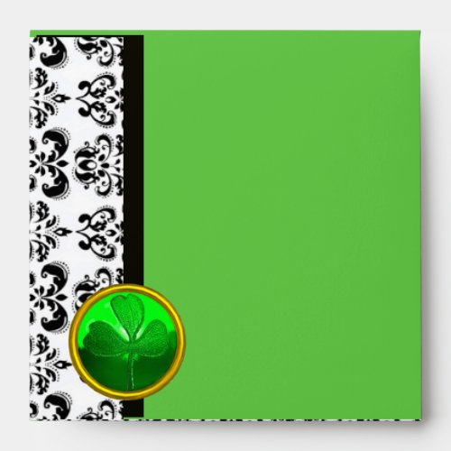 BLACK AND WHITE DAMASK GREEN SHAMROCK ENVELOPE