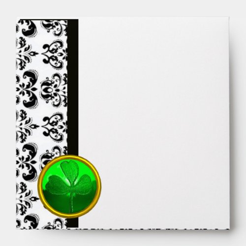 BLACK AND WHITE DAMASK GREEN SHAMROCK ENVELOPE