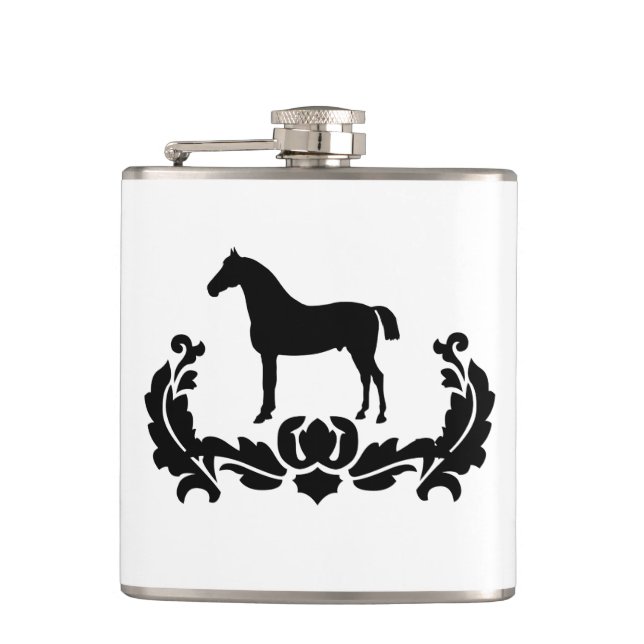 Black and White Damask Horse Flask (Front)