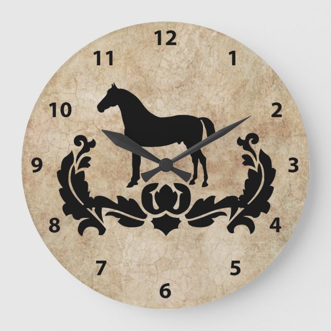 Black and White Damask Horse Large Clock (Front)