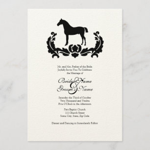 Black and White Damask Horse Wedding Invitation