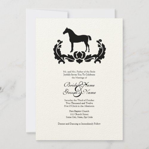 Black and White Damask Horse Wedding Invitation