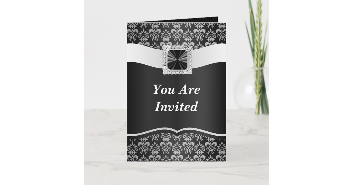 Black and white damask invitation Zazzle