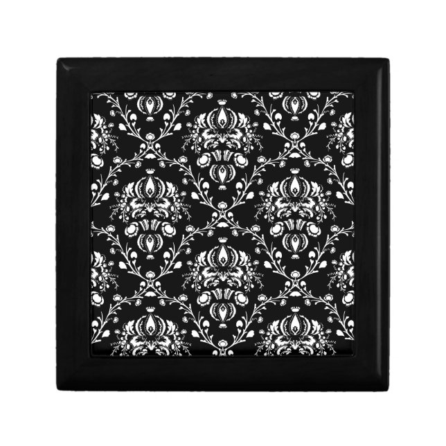 Black and White Damask Jewelry Box (Front)