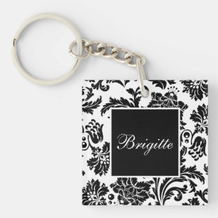 Black and white damask keychain