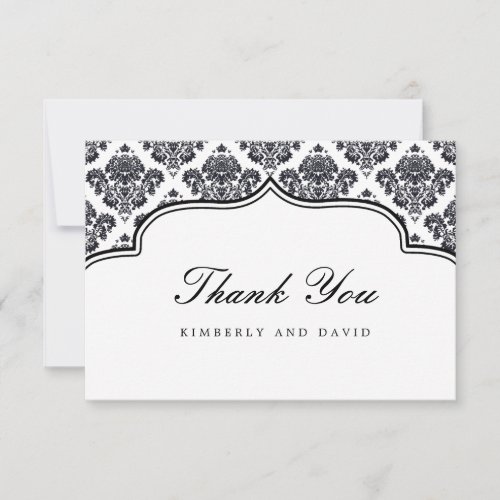 Black and White Damask Label Thank You Card