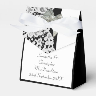Black and white damask lace wedding favor boxes