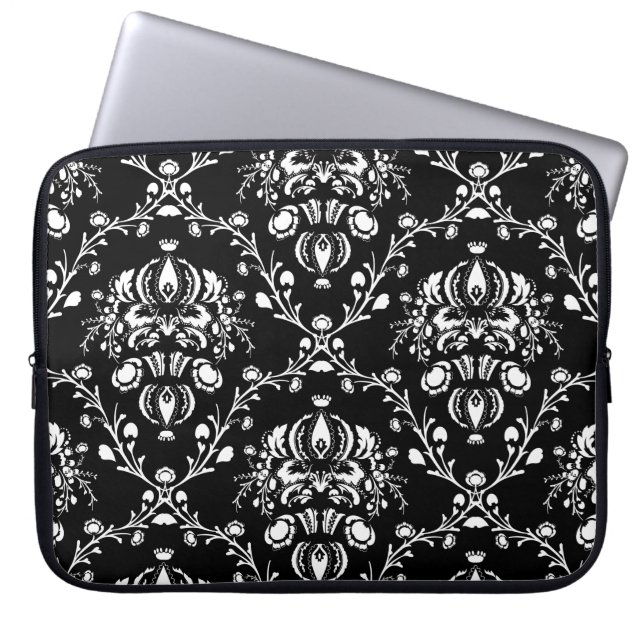 Black and White Damask Laptop Sleeve (Front)