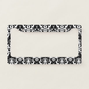 Black and White Damask License Plate Frame