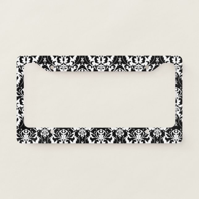 Black and White Damask License Plate Frame (Front)