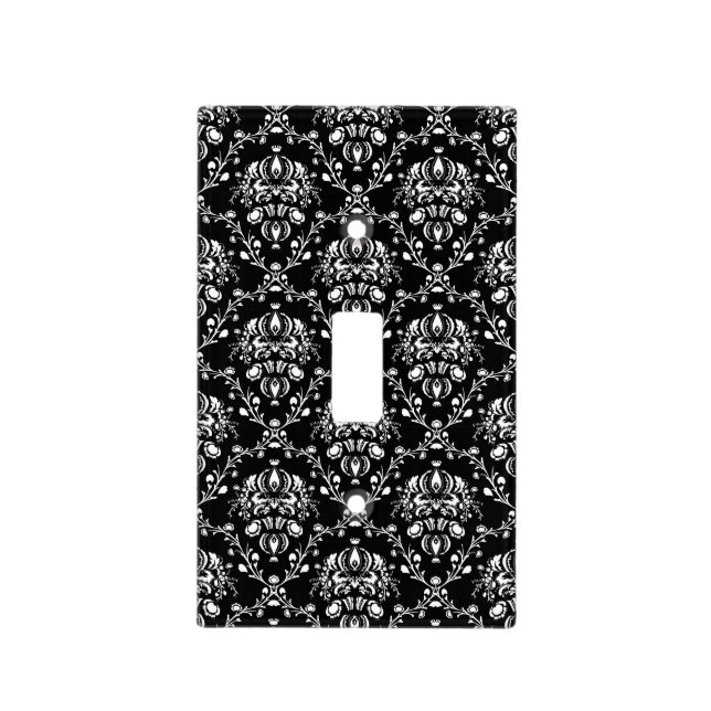 Black and White Damask Light Switch Cover (Front)