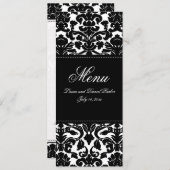 Black and White Damask Linen Wedding Menu Card (Front/Back)