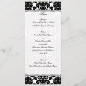 Black and White Damask Linen Wedding Menu Card (Back)