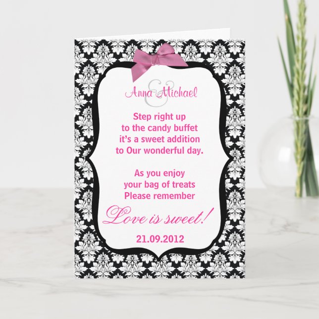 Black and White damask Love is sweet Poem Card (Front)