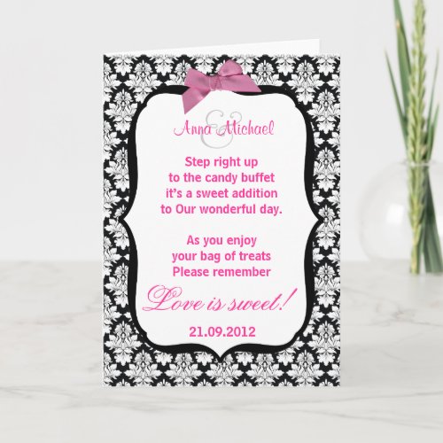 Black and White damask Love is sweet Poem Card