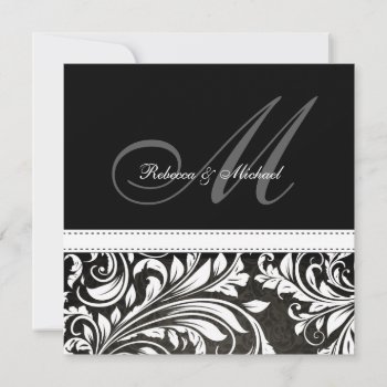 Black And White Damask Monogram Invitations by weddingsNthings at Zazzle