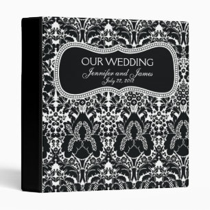 Black and White Damask Monogram Wedding Planner 3 Ring Binder