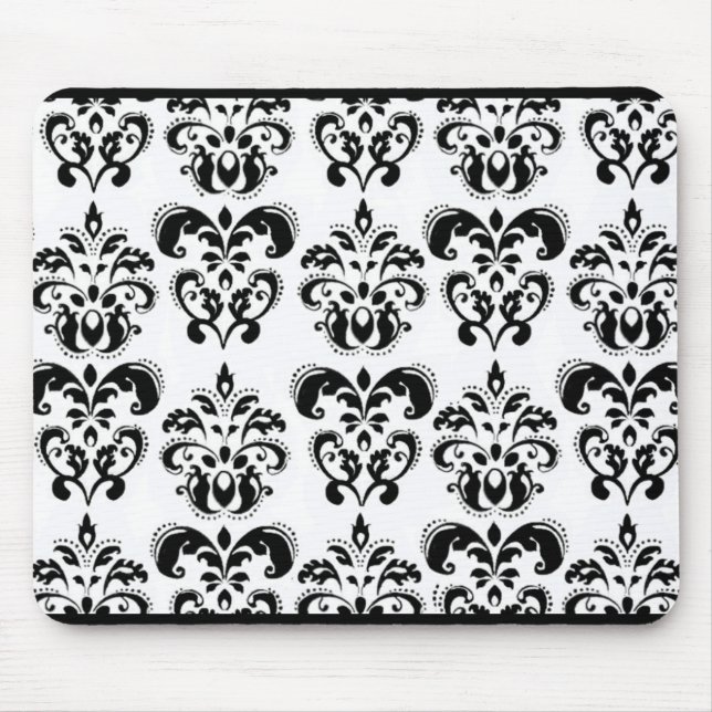 BLACK AND WHITE DAMASK MOUSE PAD (Front)