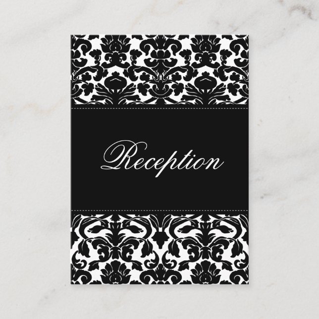 Black and White Damask on Linen Enclosure Card (Front)