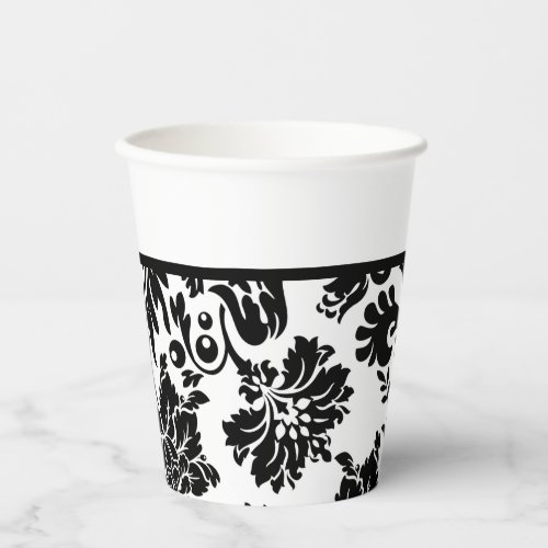 Black and white damask paper cups