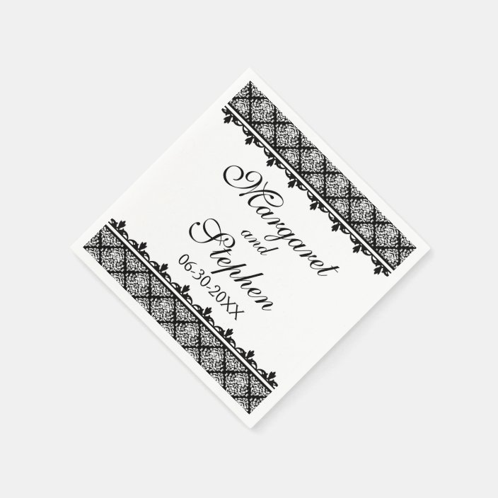 Black and White Damask Paper Napkins