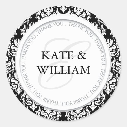 Black and White Damask Party Favor Stickers