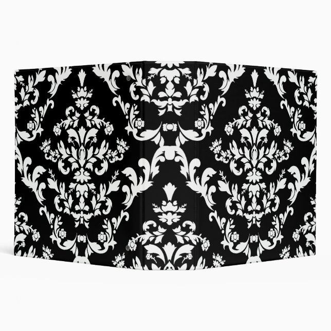 Black and White Damask Pattern 3 Ring Binder (Background)