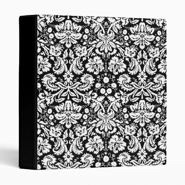Black and white damask pattern 3 ring binder (Front/Spine)