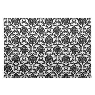 Black and White Damask Pattern Cloth Placemat