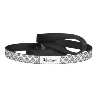 Black And White Damask Pattern & Custom Pet Name Leash