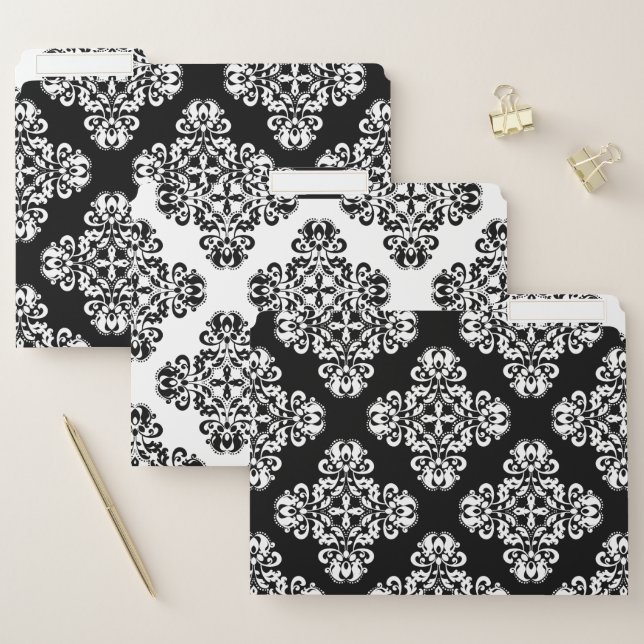 Black and white damask pattern file folder (Set)
