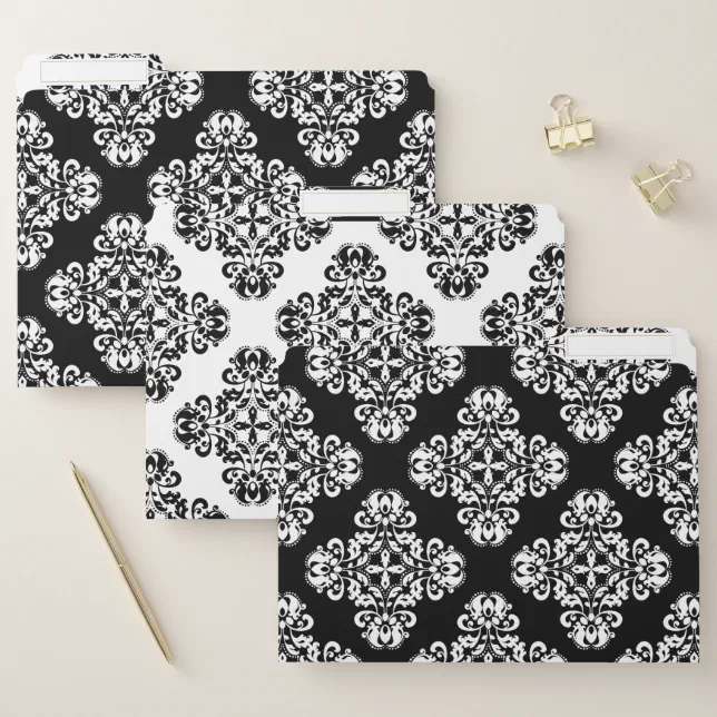 Black and white damask pattern file folder Zazzle