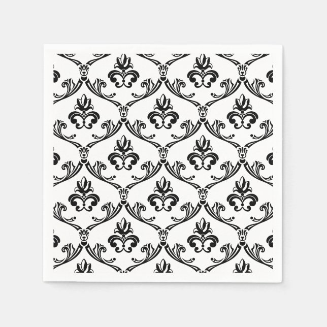 Black And White Damask Pattern Floral Napkins (Front)
