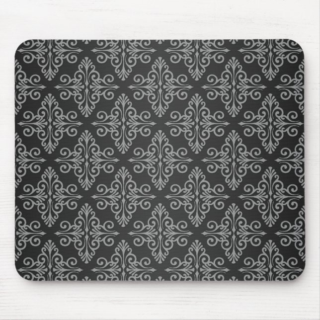 Black and White Damask Pattern Mouse Pad (Front)