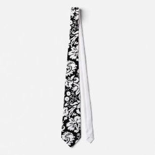 Black and white damask pattern neck tie