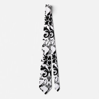 Black and White Damask Pattern Neck Tie