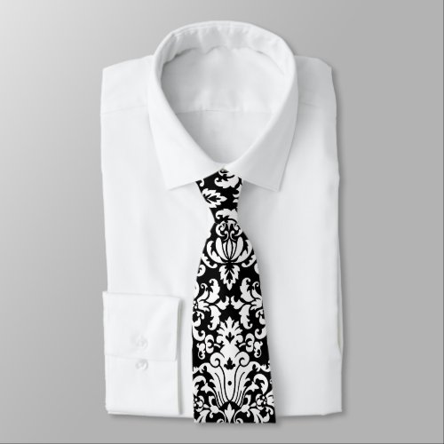 Black and White Damask Pattern Neck Tie